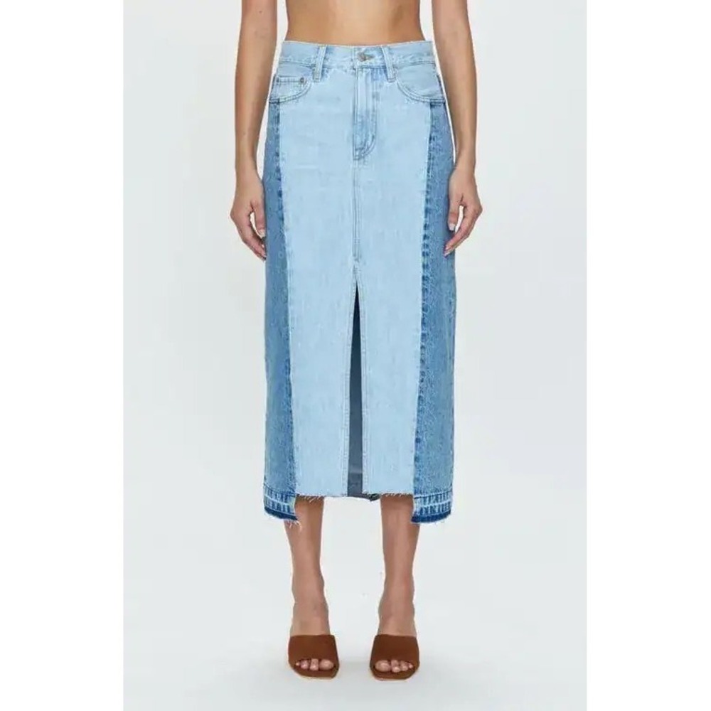 Pistola Alice Spliced High Rise Midi Skirt Palais Spliced Two Tone Denim Size 26